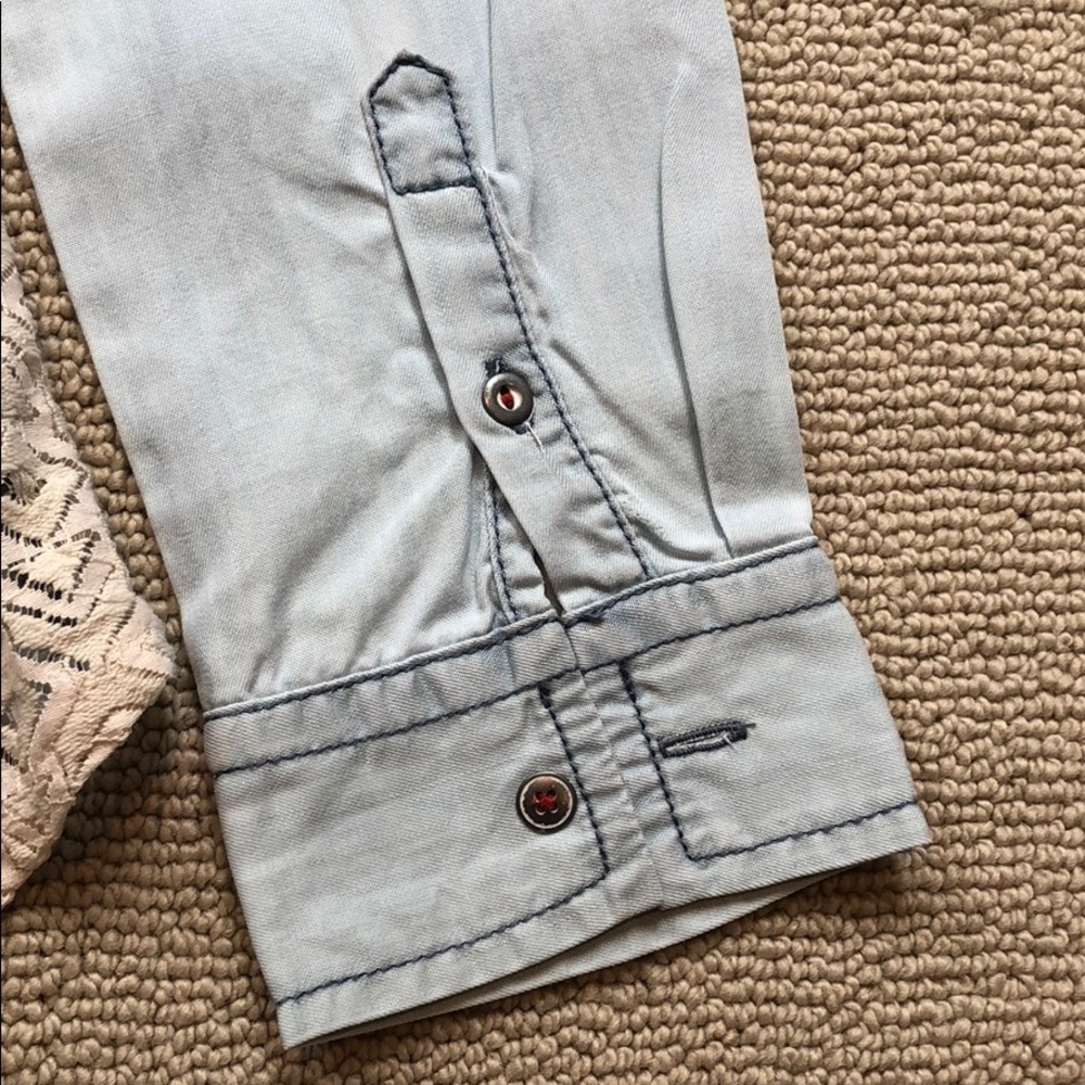 Chambray/Tencel Button Down With Lace Detail - image 5